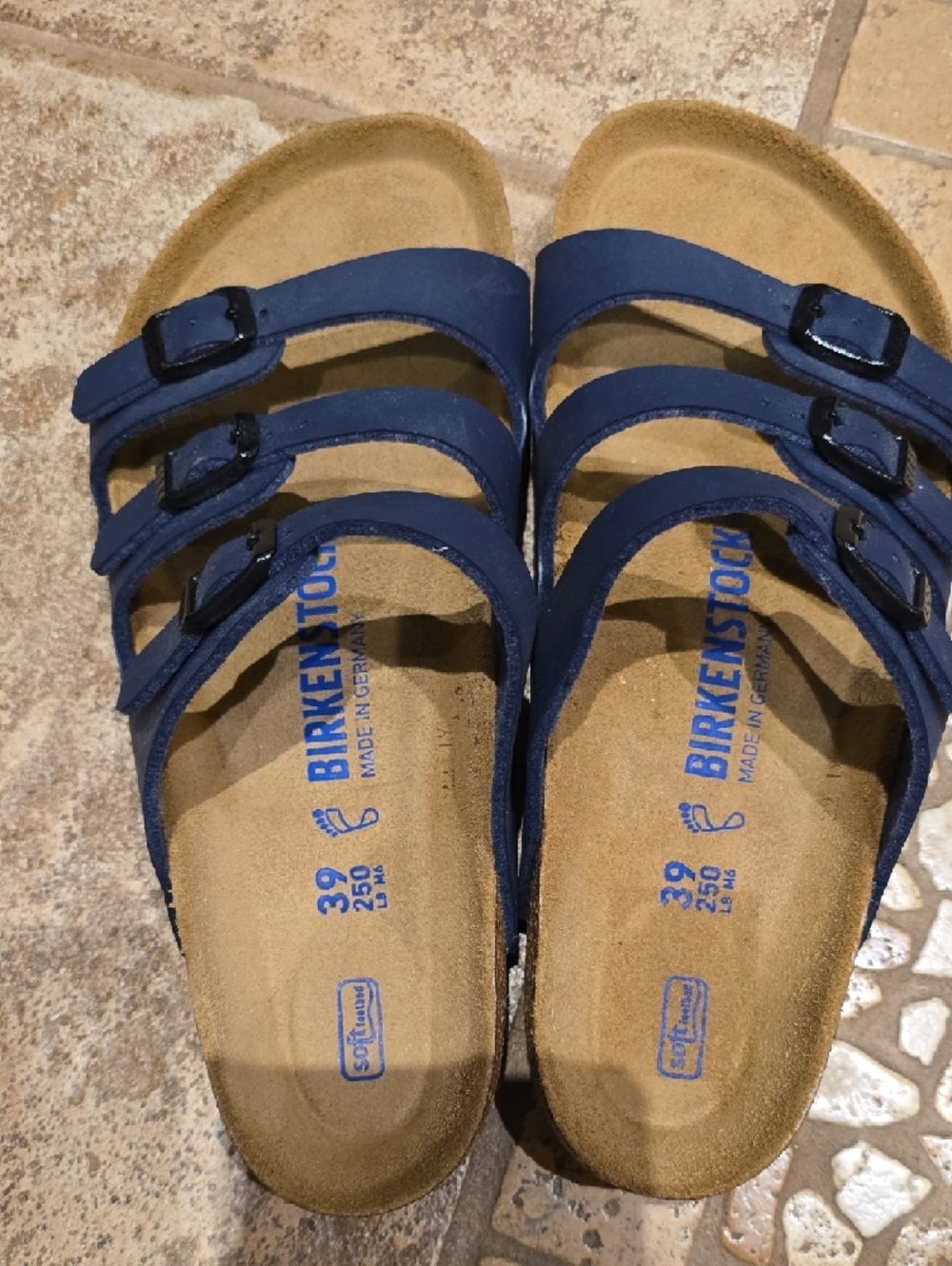 Birkenstock Navy Triple-Strap Soft Footbed Sandals - Picture 3 of 7